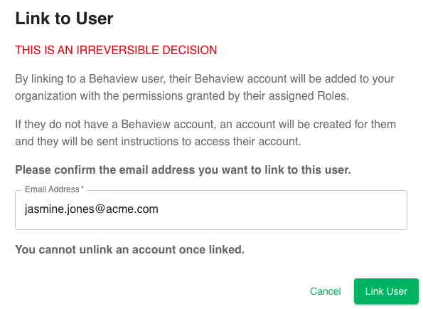 Link a user to a Behaview account