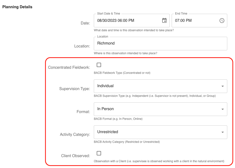 Session Plan Custom Fields